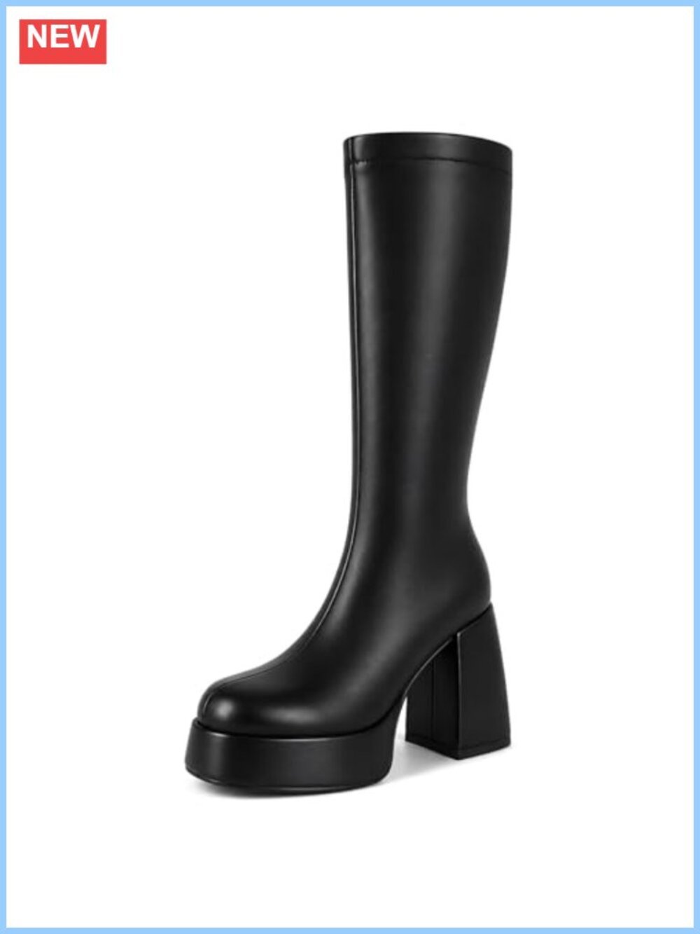 Women's Gogo Boots Knee High Platform Square Toe Faux Leather PU Tall Boots
